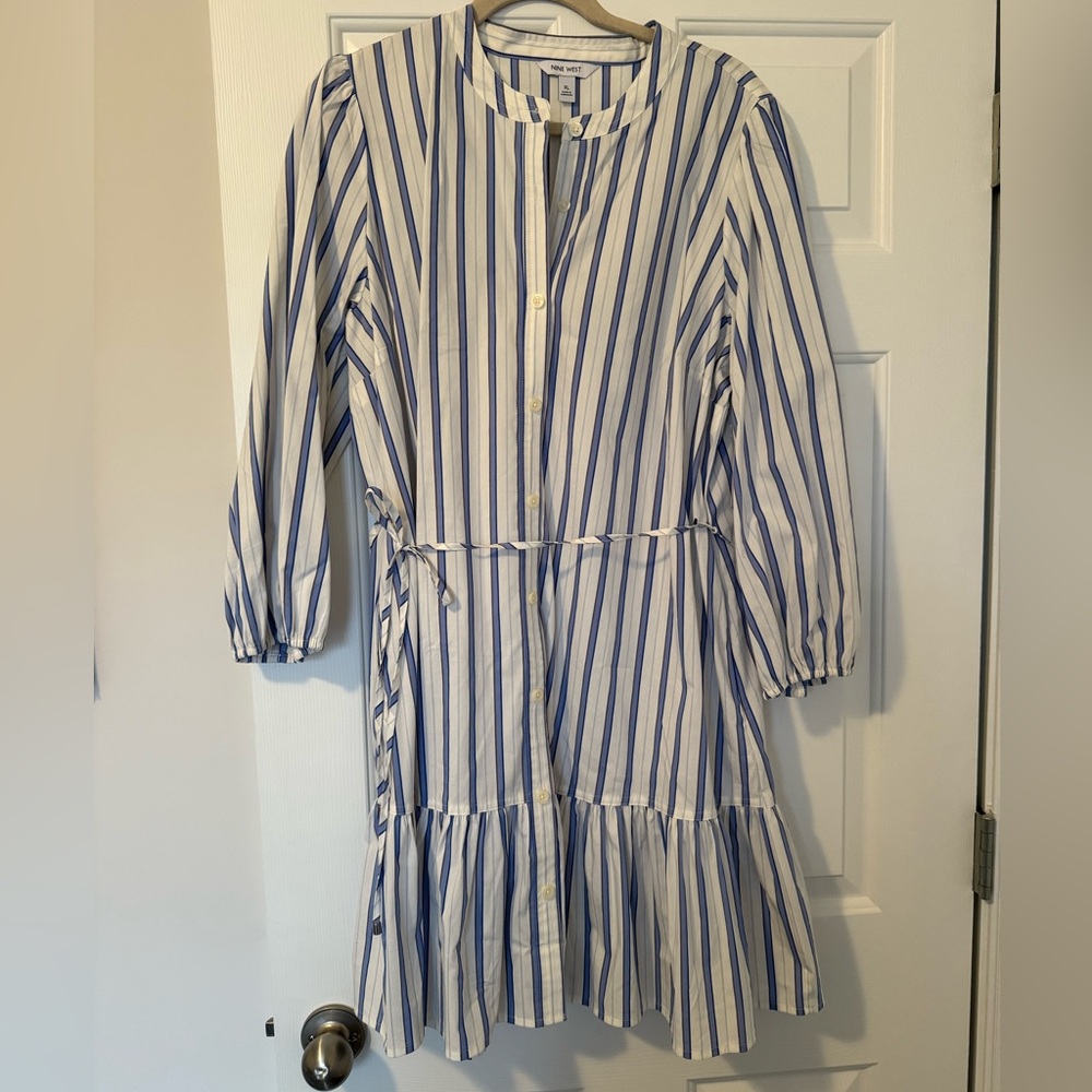 Nine West Blue and White Striped Dress XL